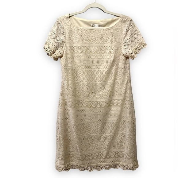 London Times Collection | Ivory Cream Crochet Lace Overay Shift Dress | Size 8 - Picture 2 of 7